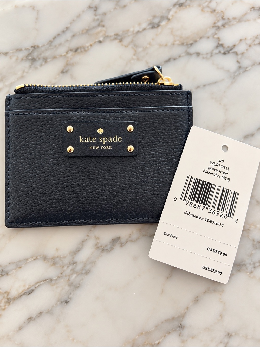 kate spade New York Blazer Blue  Leather Card Case with Zipper